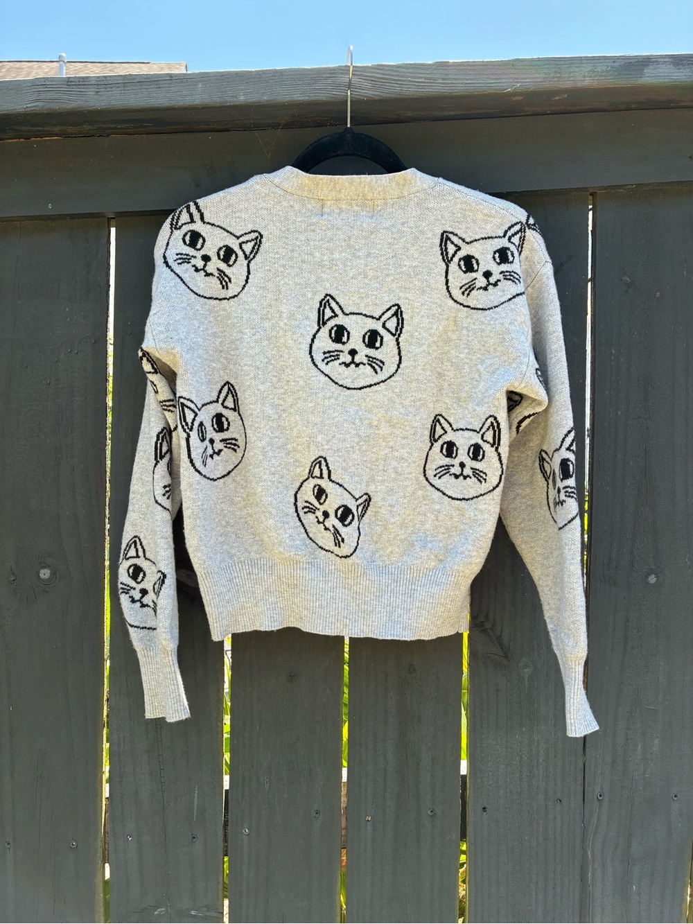 No Boundaries Light Gray Cat Face Button-Up Cardigan - Picture 3 of 4